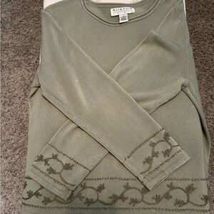 Women's Moss Green Sweater - Very soft acrylic. Embossed bottom and cuffs.